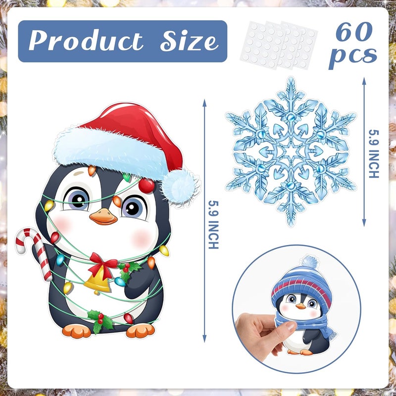 TREWAVE Winter Christmas Penguin Snowflakes Cutouts Christmas Bulletin Board Decorations Classroom Winter Holiday Cut-Outs Decor Home School Christmas Stickers for Wall Window Blackboard - Image 2